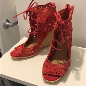 JC red cut out sandals